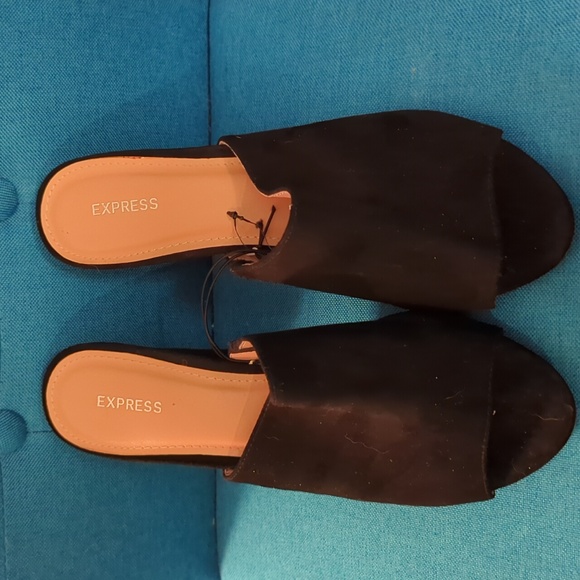 EXPRESS black suede like open toe dressy high heel style sandals - Picture 5 of 8